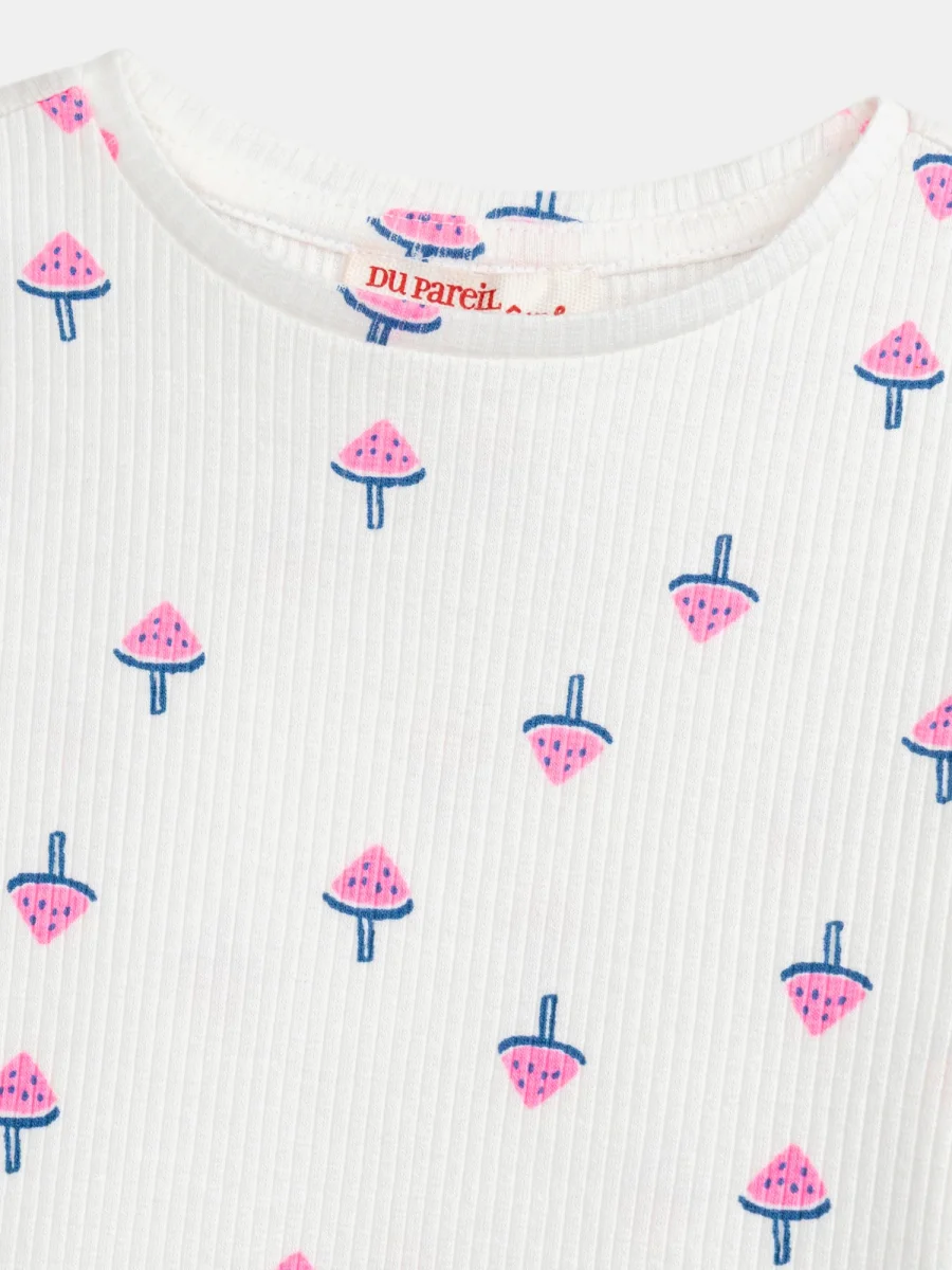 T-shirt em cabo ecru com estampado de gelado de melancia para meninas - Image 5