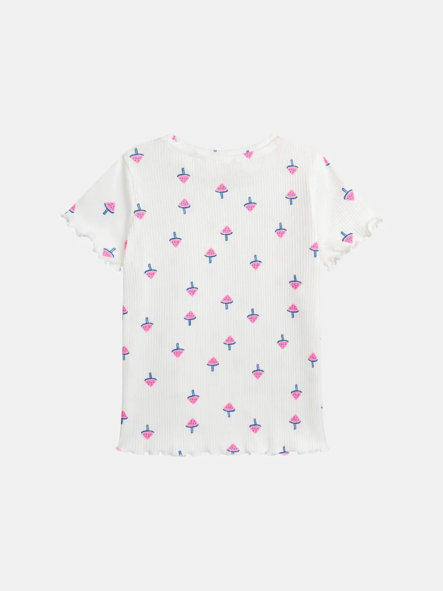 T-shirt em cabo ecru com estampado de gelado de melancia para meninas - Image 6