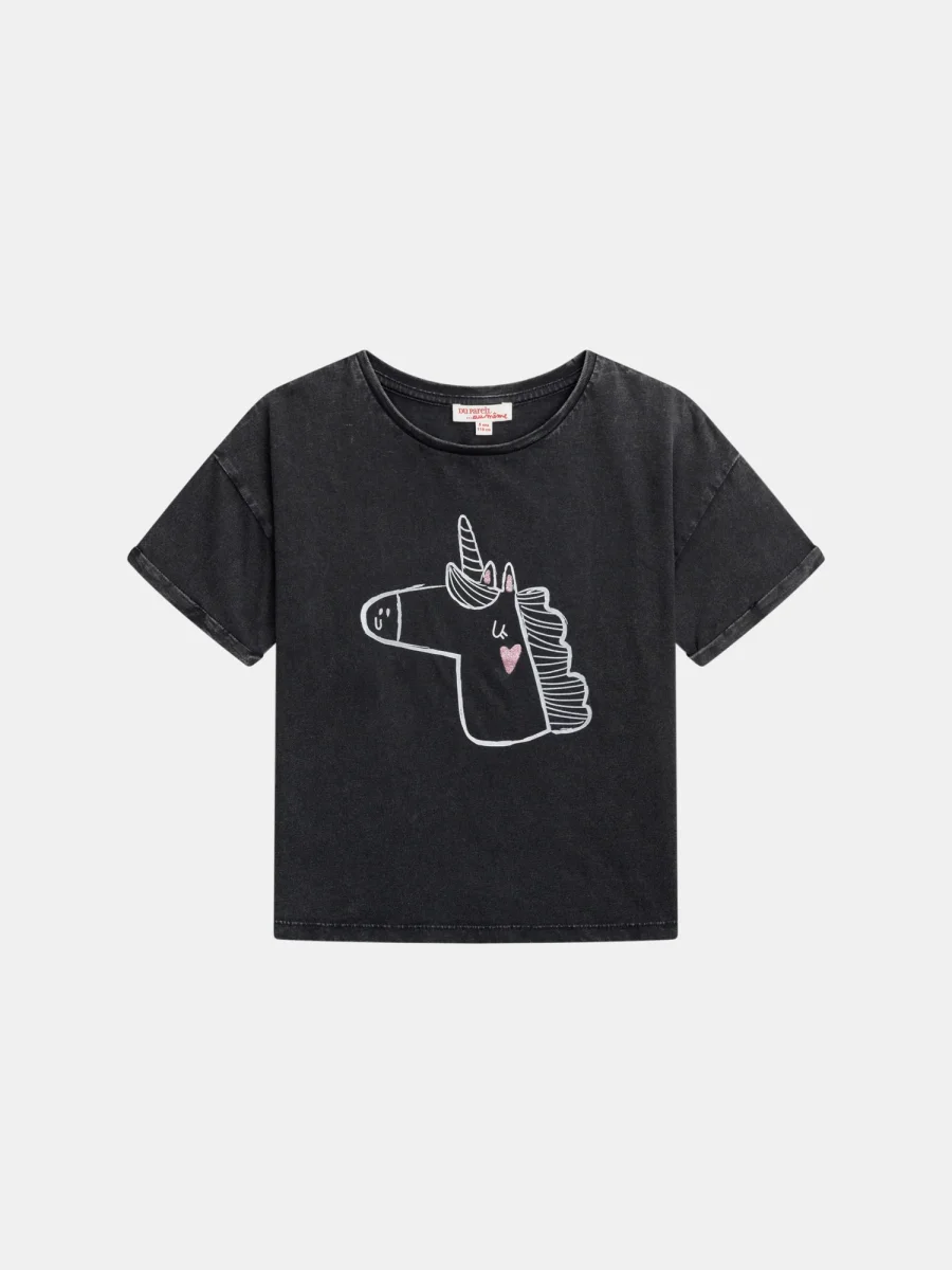 T-shirt cinza escuro com animação de unicórnio para meninas - Image 2