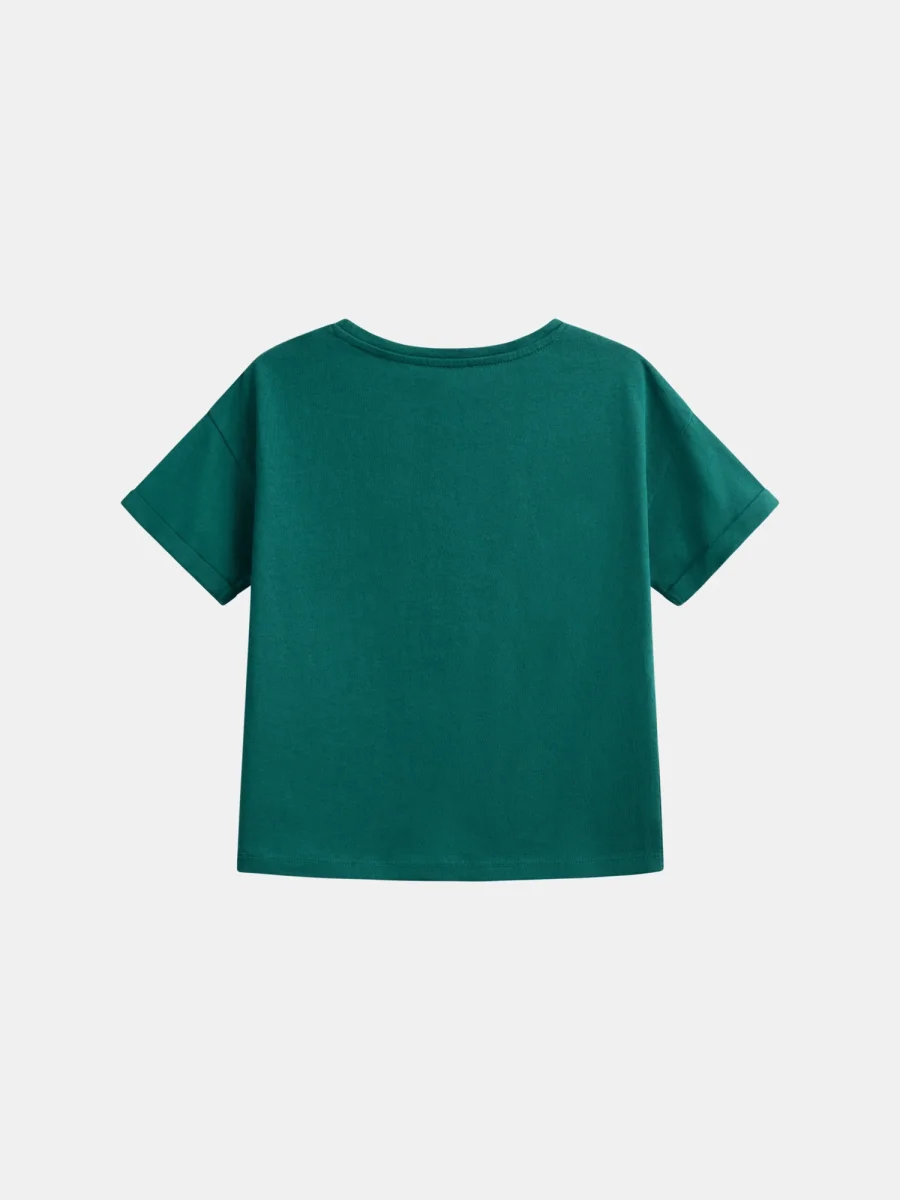 T-shirt verde com animação floral para meninas - Image 6