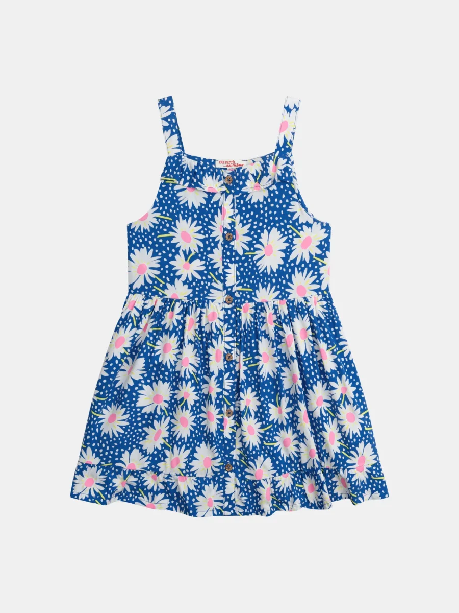 Vestido azul com padrão de flores para meninas
