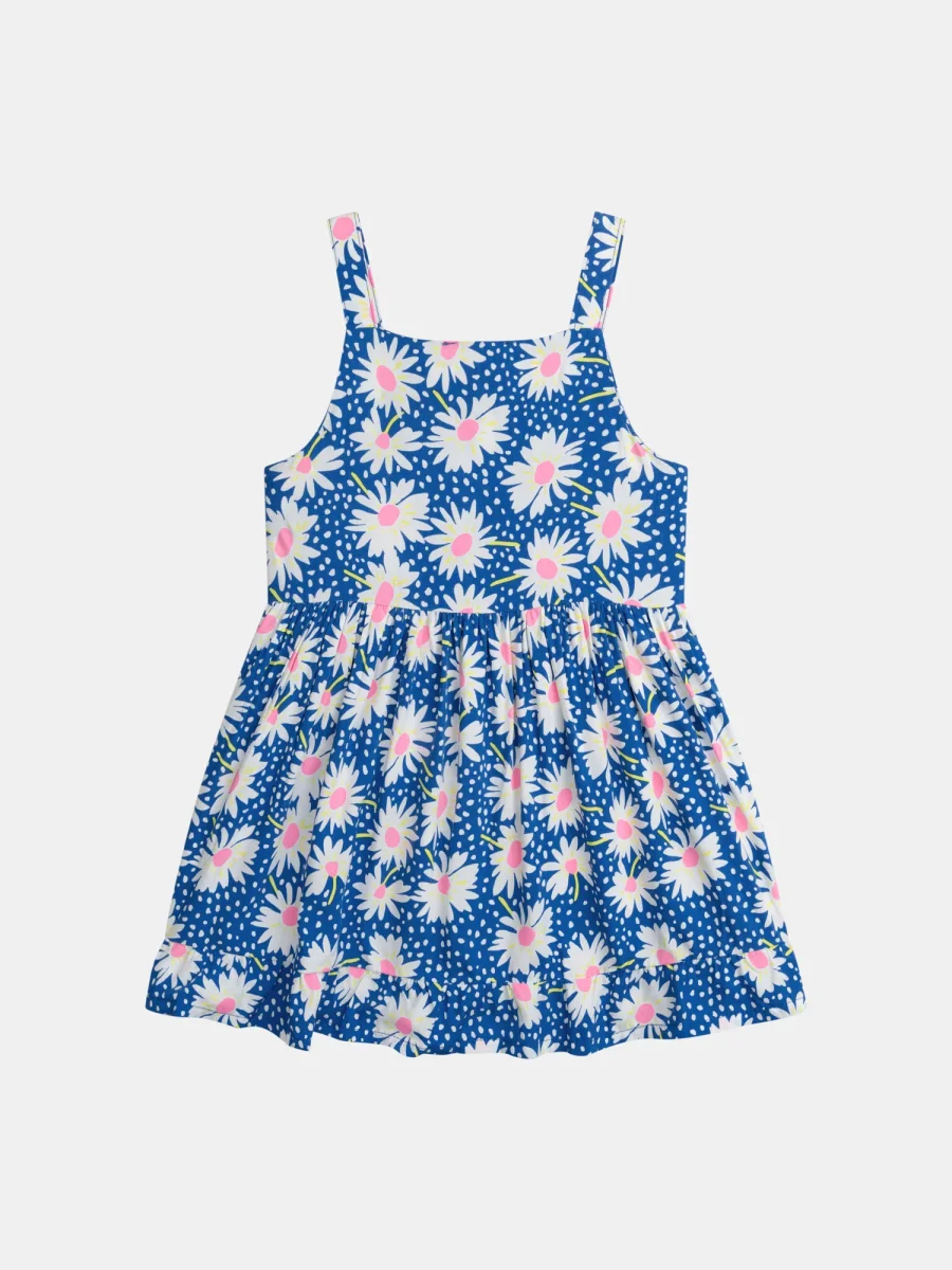 Vestido azul com padrão de flores para meninas - Image 7
