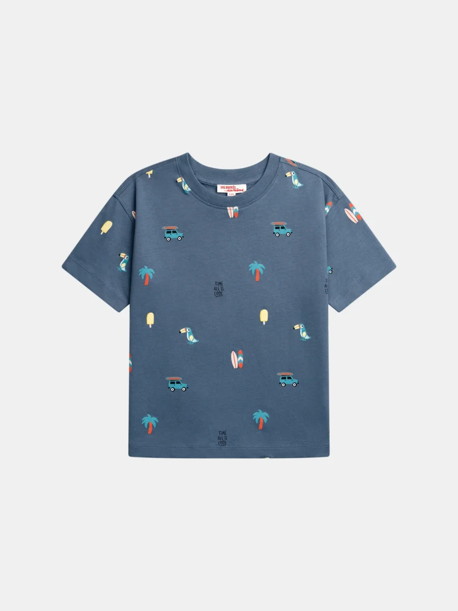 T-shirt bleu imprimé d'été pour garçon