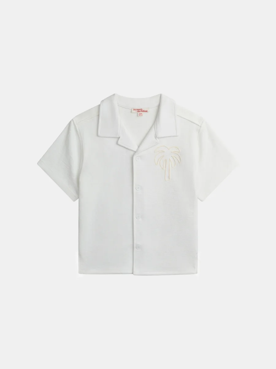 Camisa de manga curta creme com bordado para rapazes