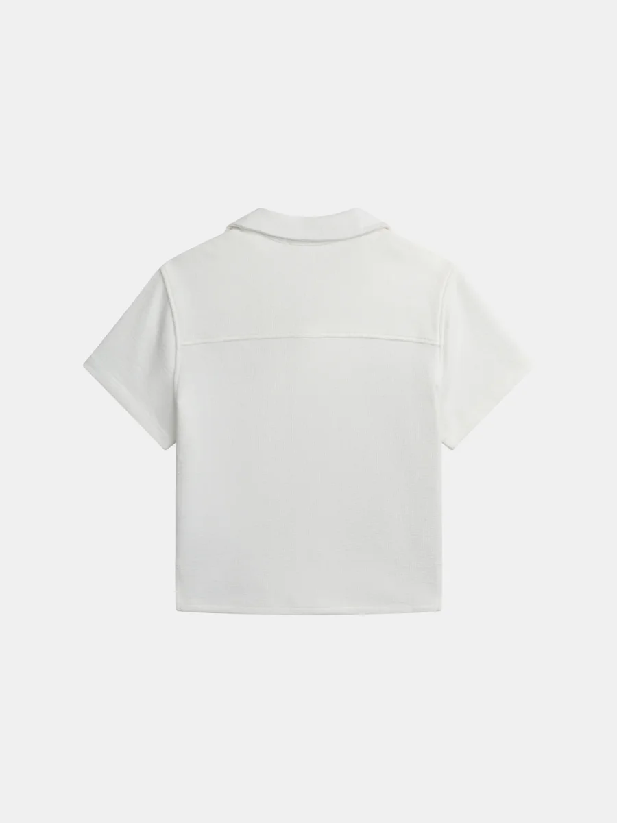 Camisa de manga curta creme com bordado para rapazes - Image 4