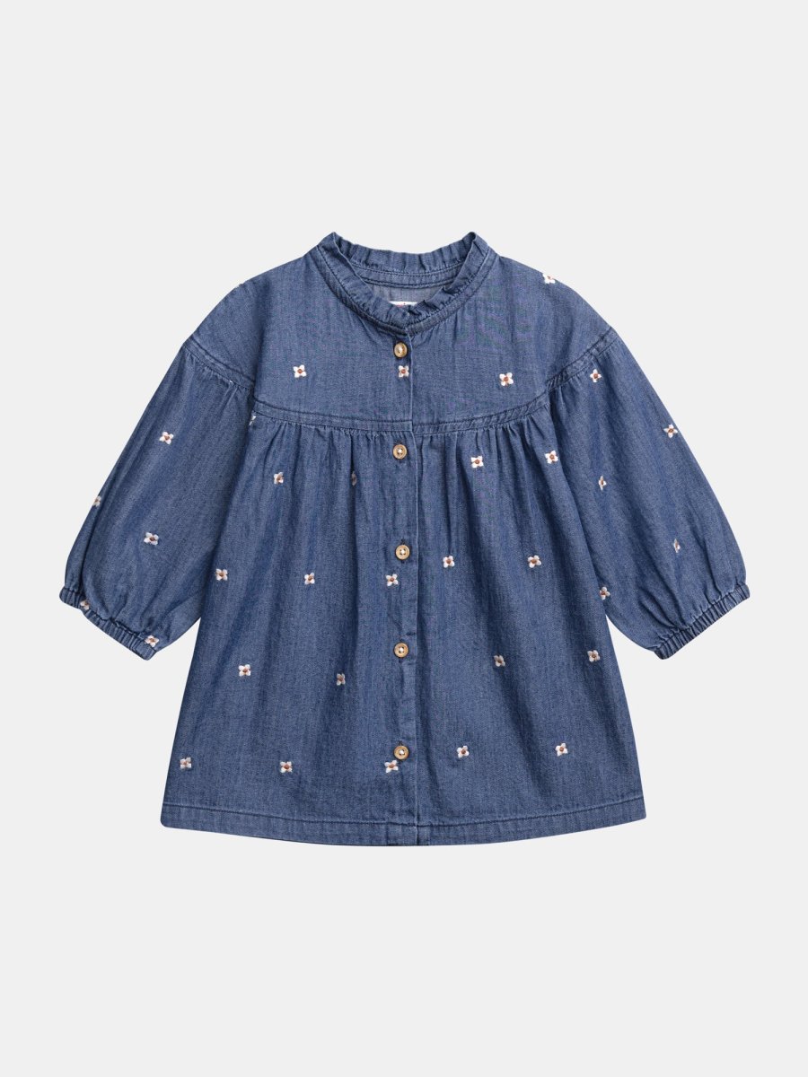 Robe en denim léger à broderies fleurs pour bébé fille - Image 2