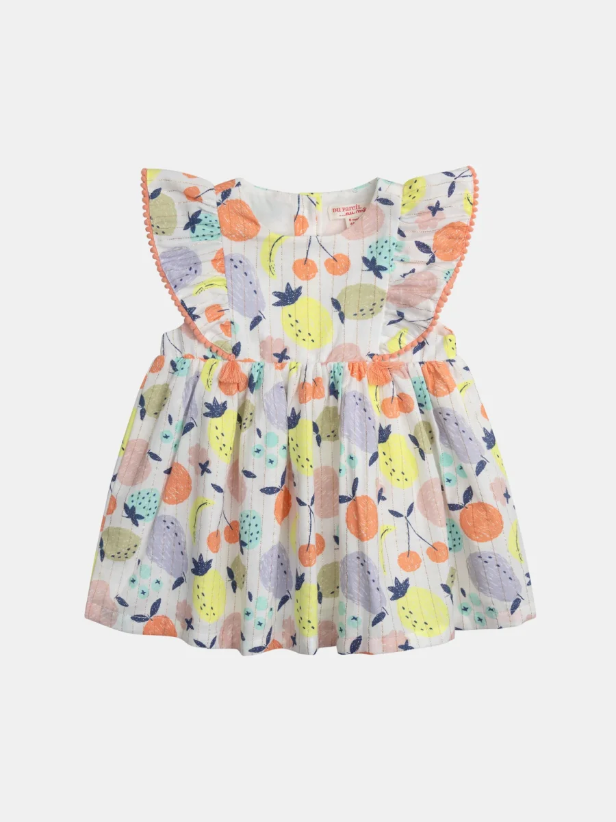 Vestido com Volantes Impresso de Frutas para Bebé Menina