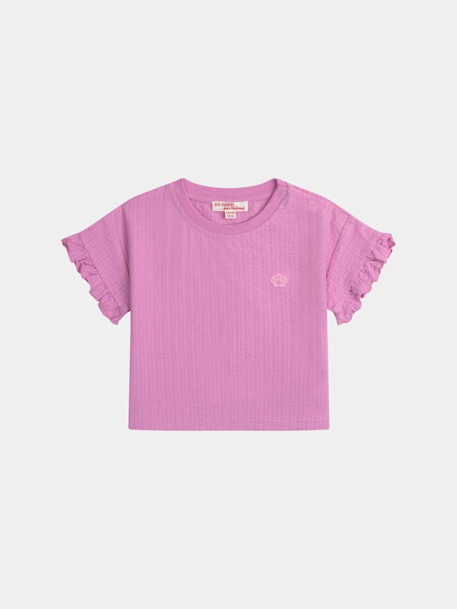 Conjunto rosa trébol com t-shirt e calções texturizados para meninas - Image 3