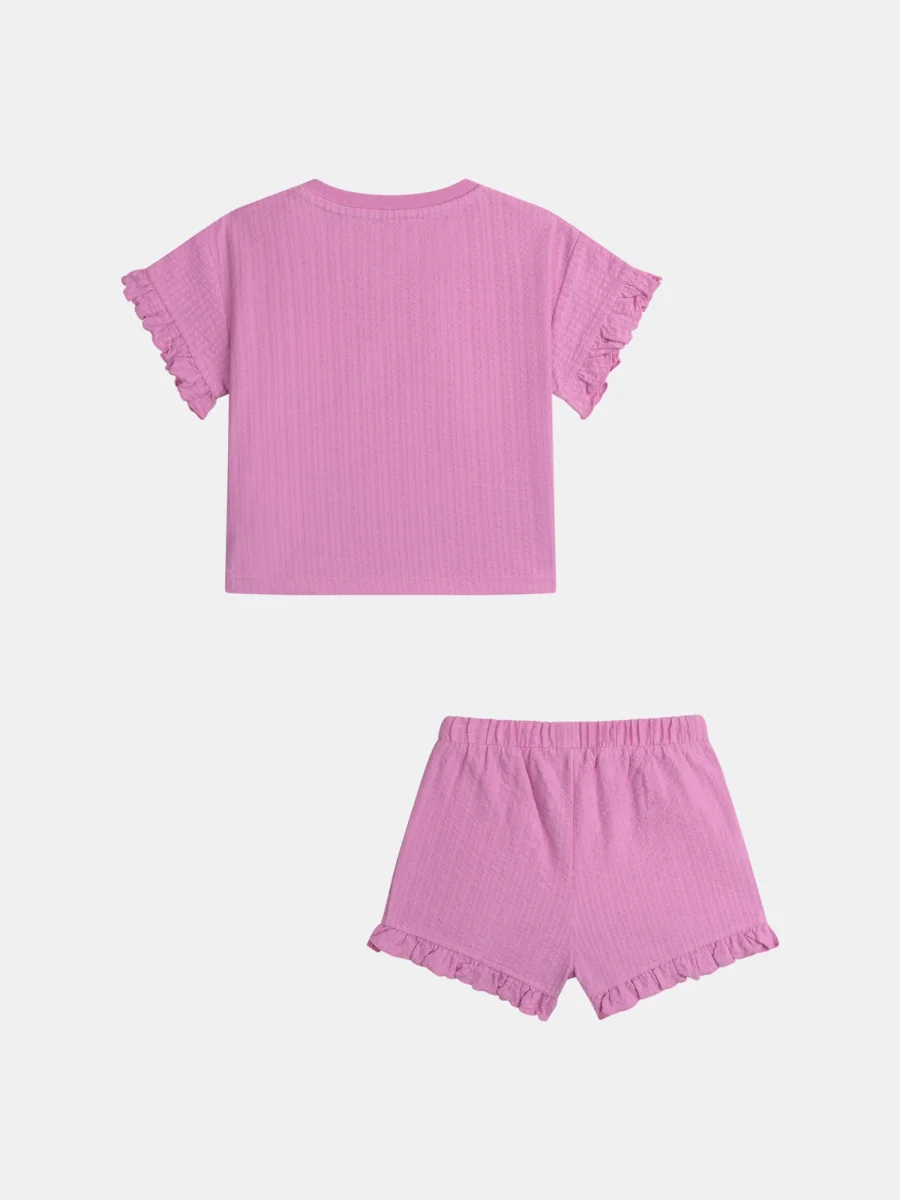 Conjunto rosa trébol com t-shirt e calções texturizados para meninas - Image 9
