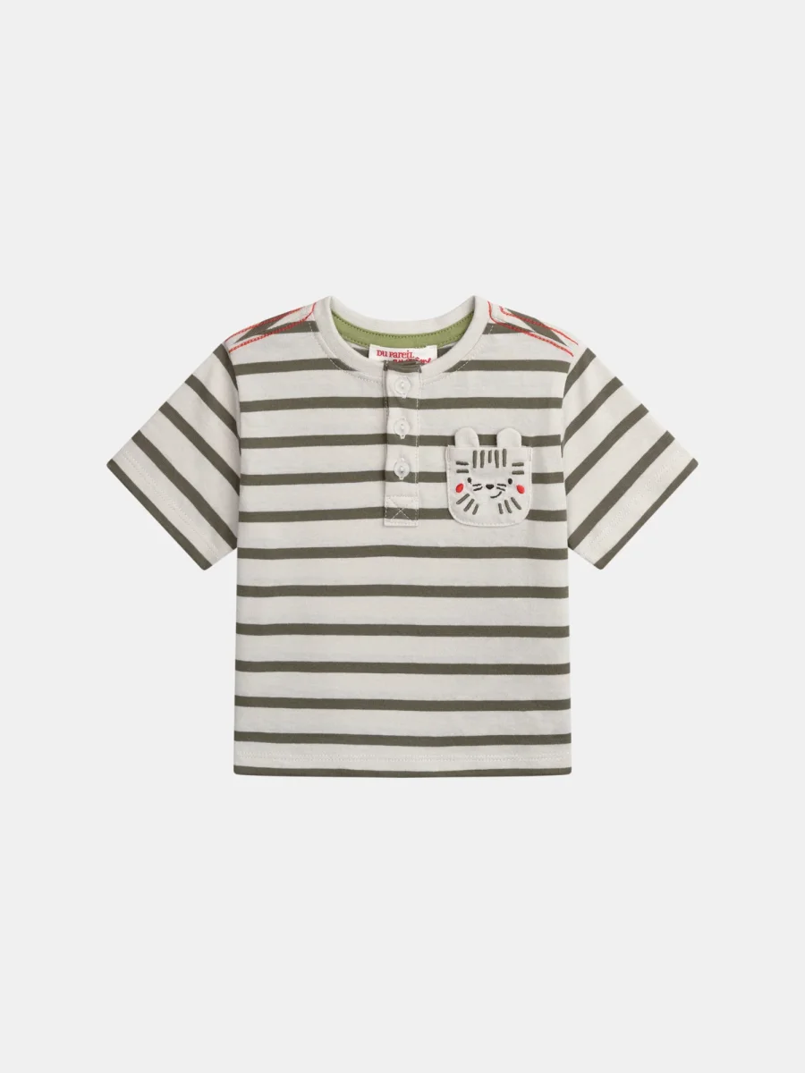 T-shirt riscada bege "Tigre" para menino bebé