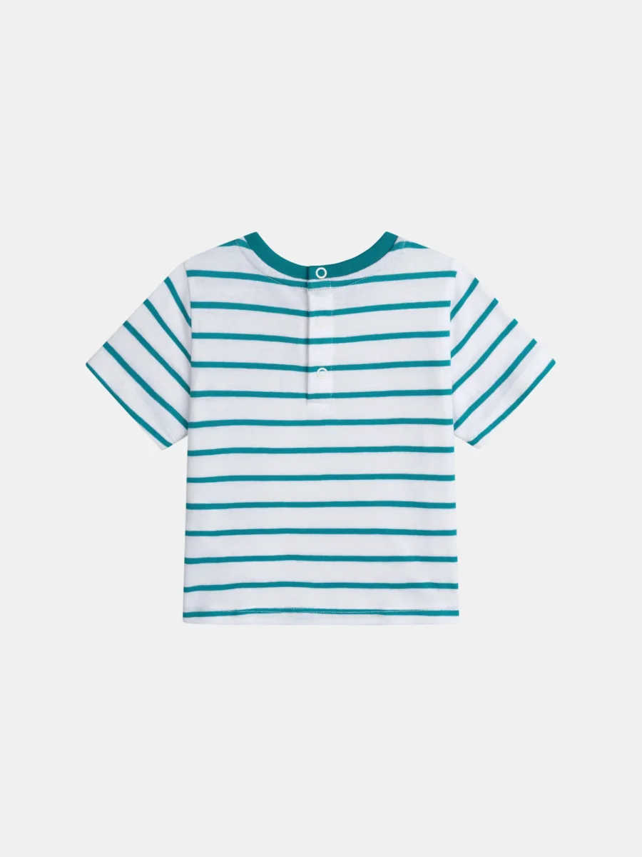 T-shirt à riscas turquesa com bolso 'Peixe' para menino bebé - Image 4