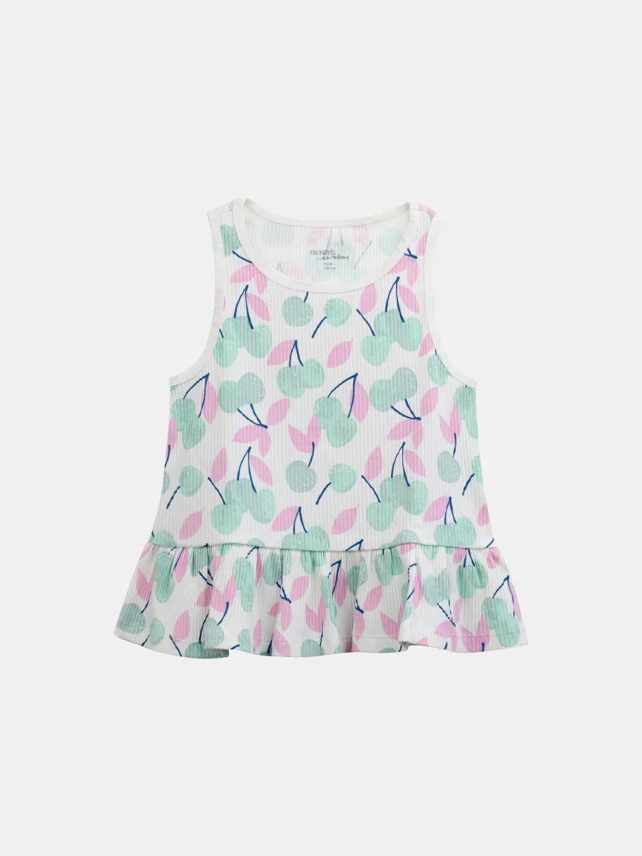 Pijama curto com alças e estampa de "Cerejas Pastel" para meninas - Image 6