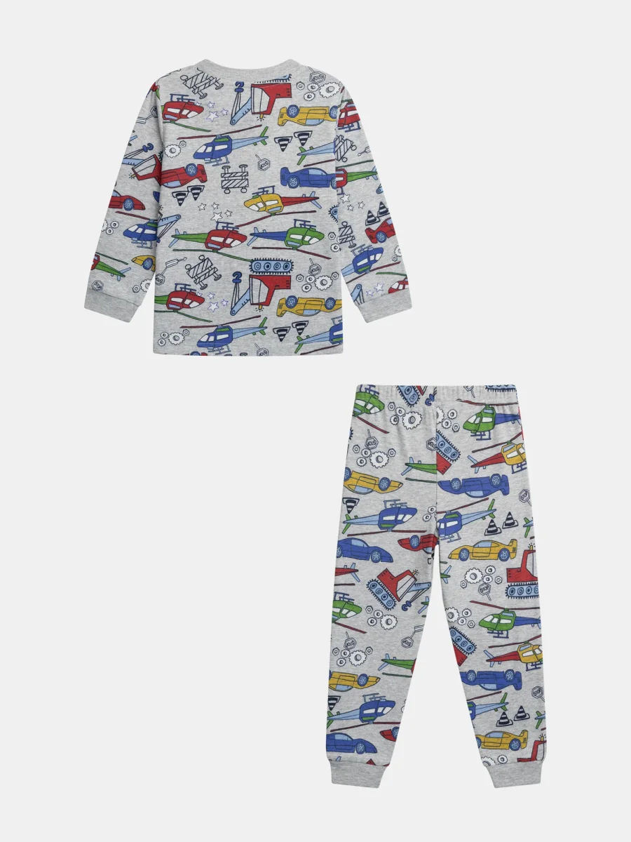 Pijama cinza melange fosforescente com impressão de carros para meninos - Image 4