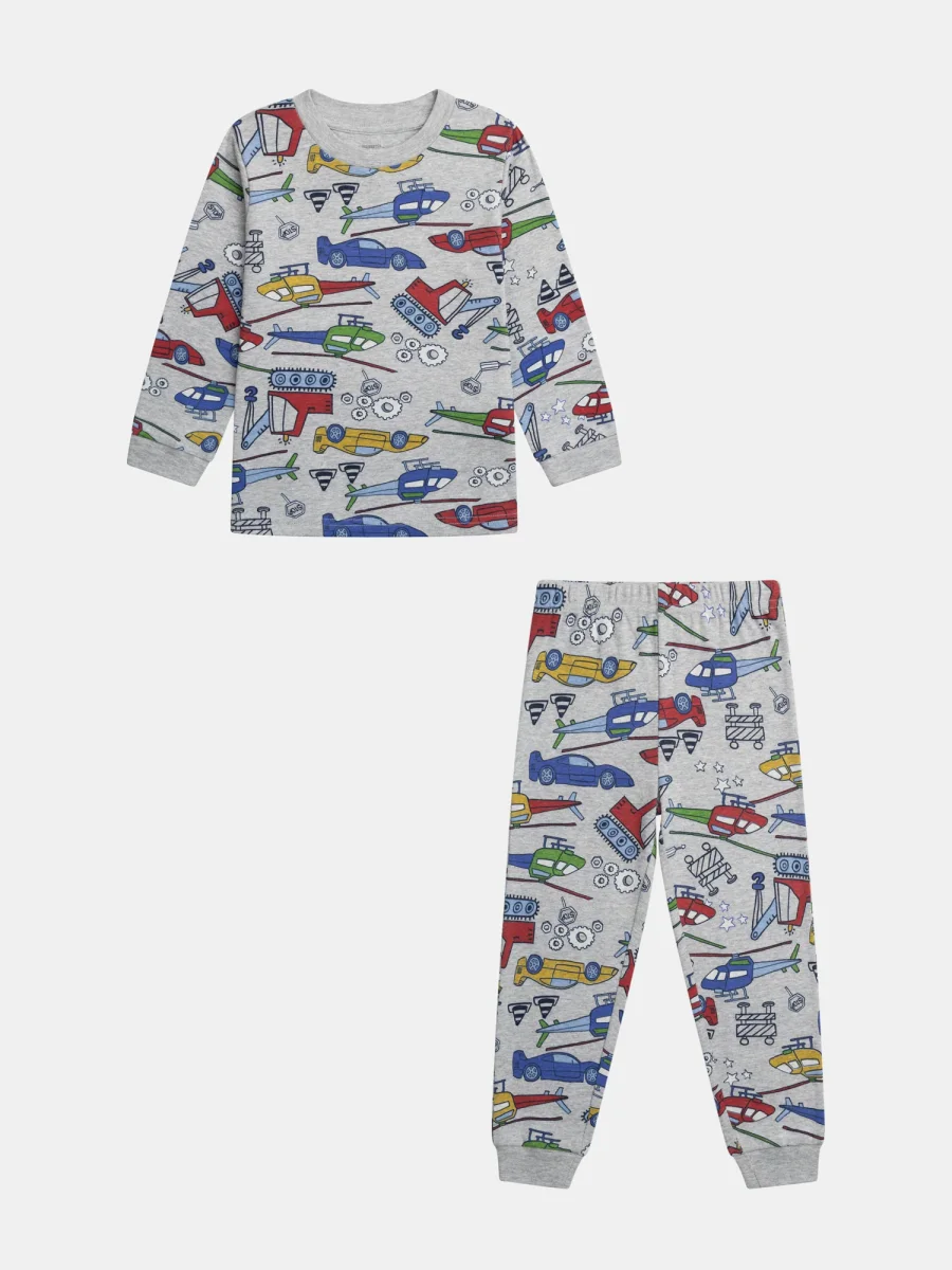 Pijama cinza melange fosforescente com impressão de carros para meninos - Image 2