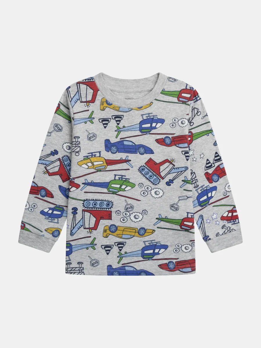 Pijama cinza melange fosforescente com impressão de carros para meninos - Image 5