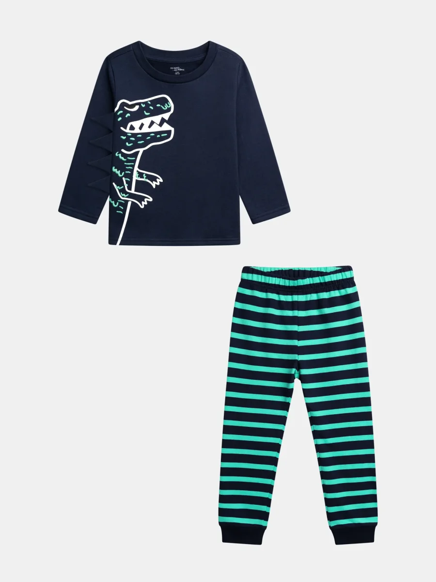 Pijama azul noite fosforescente com motivo de dinossauro para menino