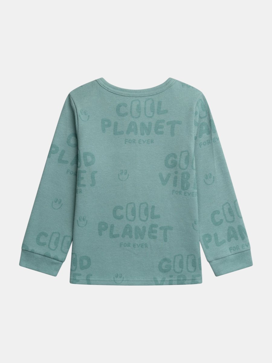 Pyjama vert "Good Vibes" en maille gaufrée pour enfant garçon - Image 8