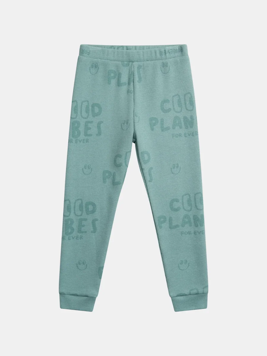 Pyjama vert "Good Vibes" en maille gaufrée pour enfant garçon - Image 9