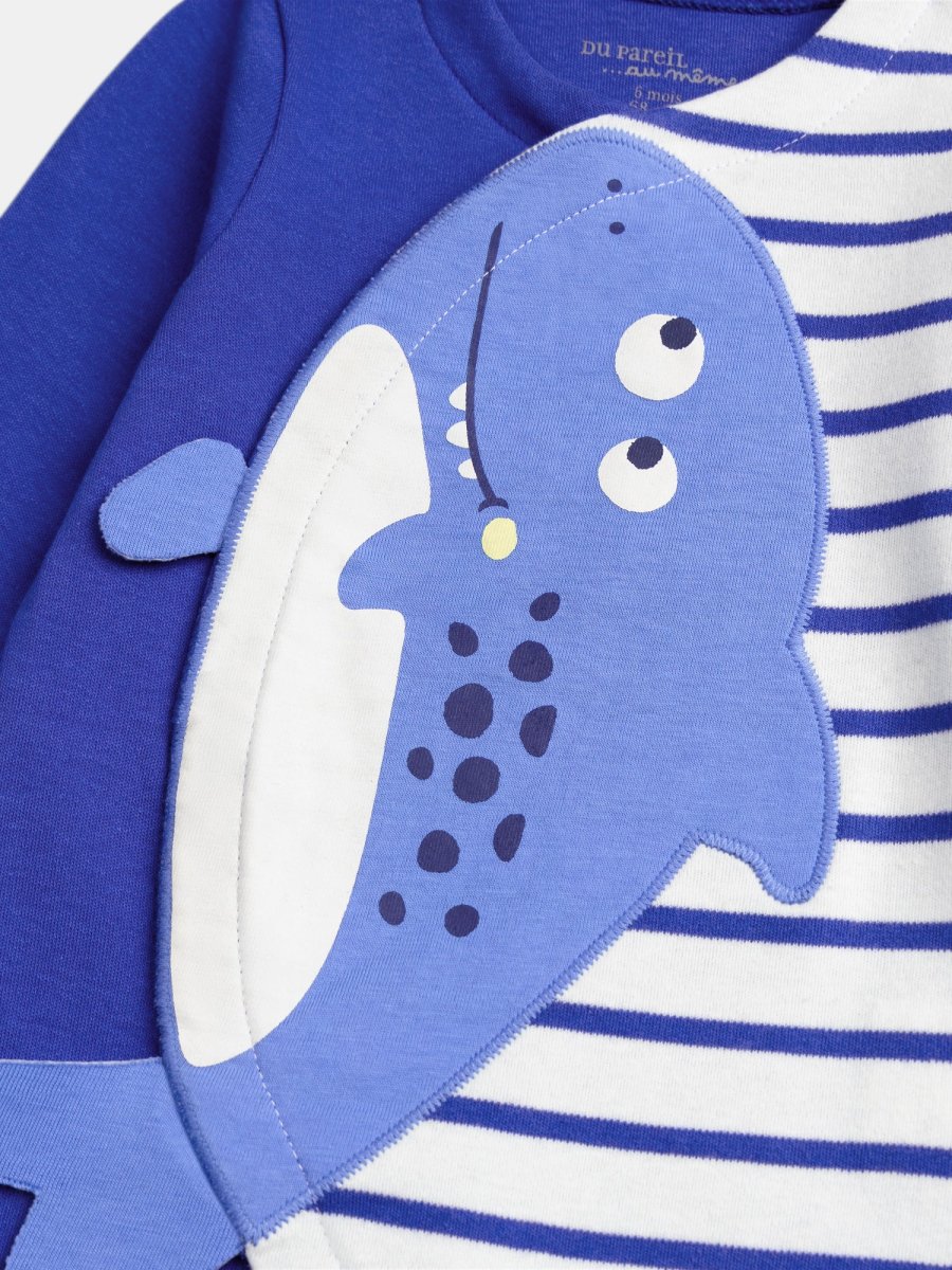 Grenouillère bicolore "Petit Requin" pour bébé garçon - Image 3