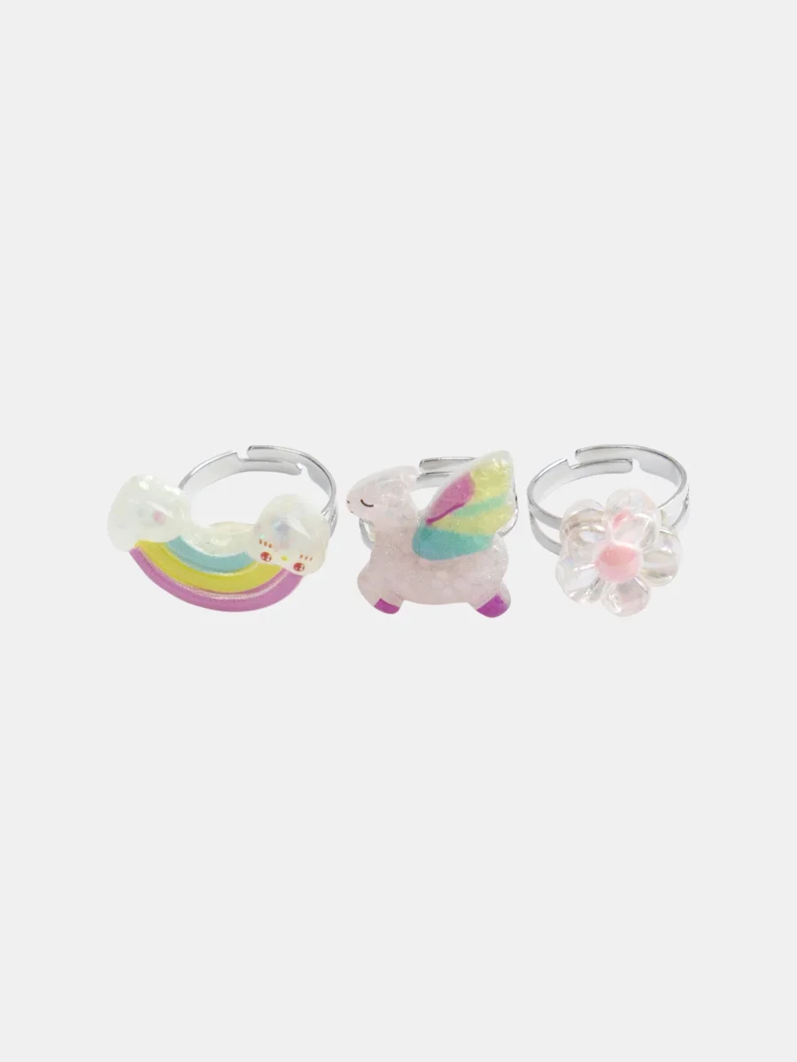 Conjunto de 3 anéis unicórnio, flor e arco-íris - Image 2