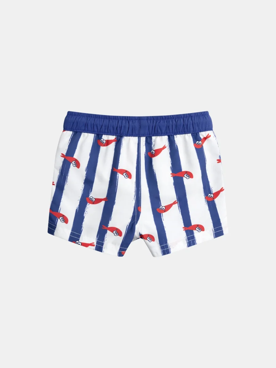 Calções de banho às riscas com estampagem de camarões para bebé rapaz - Image 4
