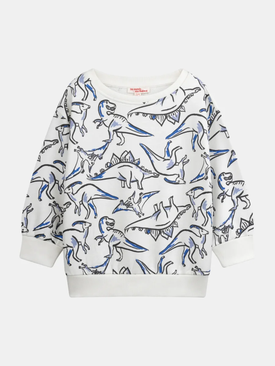 Sweatshirt ecru com estampado de dinossauros para rapazes