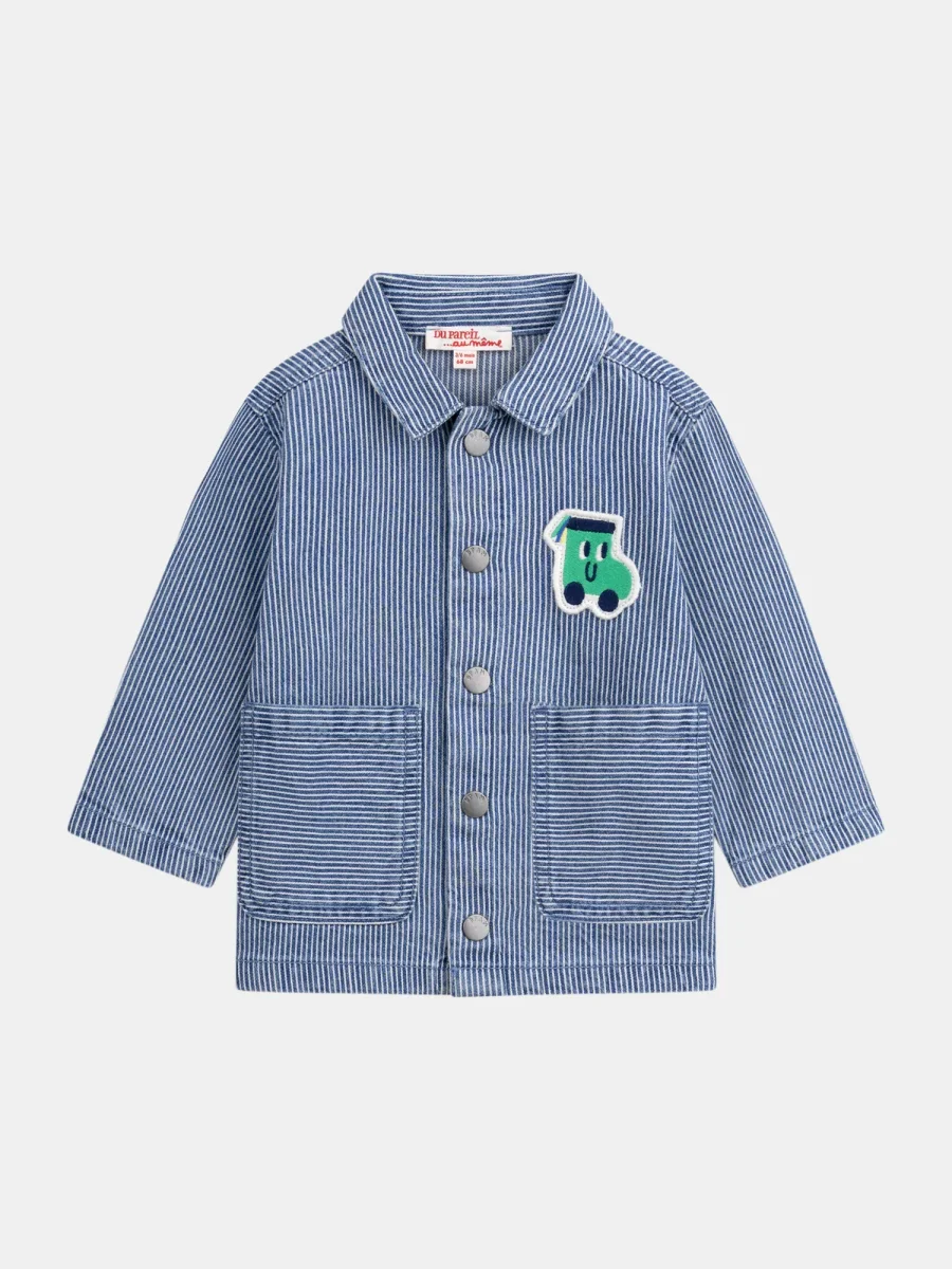 Casaco de denim riscado com botões para menino bebé