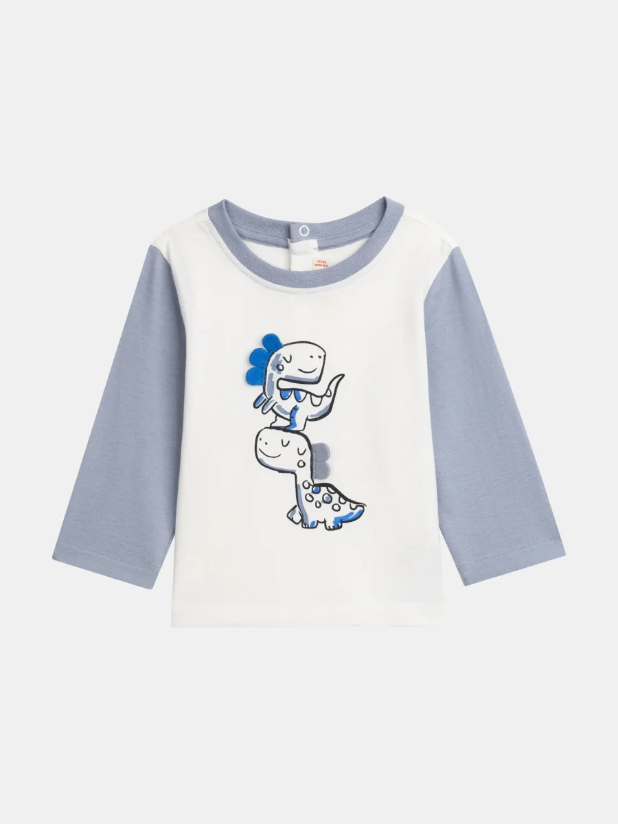 T-shirt de Manga Longa Bicolor "Dinossauro" para Menino