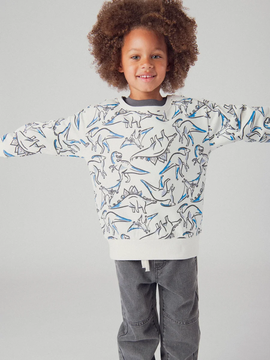 Sweatshirt ecru com estampado de dinossauros para rapazes - Image 3