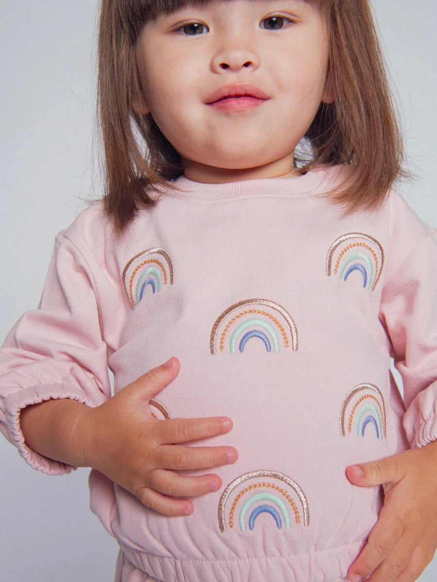 Conjunto de fato de treino e calças rosa "RAINBOW" para menina - Image 3