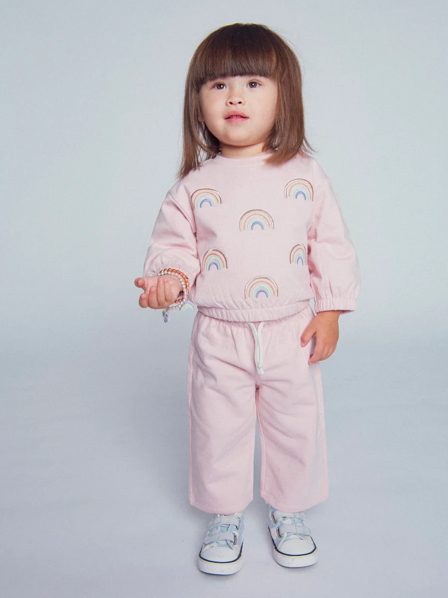 Conjunto de fato de treino e calças rosa "RAINBOW" para menina - Image 4