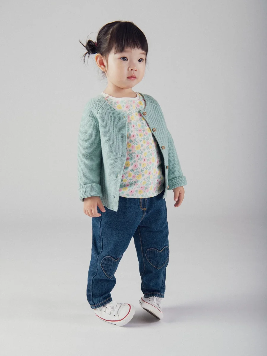 Cardigan de malha azul polvorento para bebé menina - Image 4