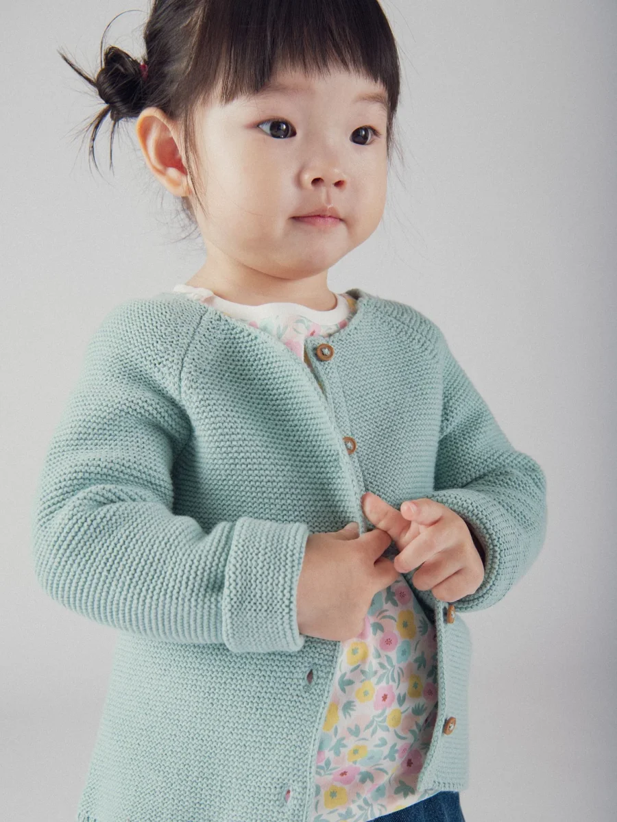 Cardigan de malha azul polvorento para bebé menina - Image 3