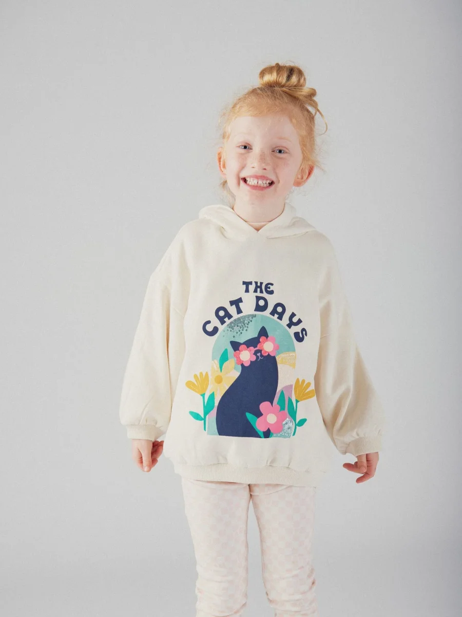 Sudadera com capuz e animação de gato para meninas - Image 3