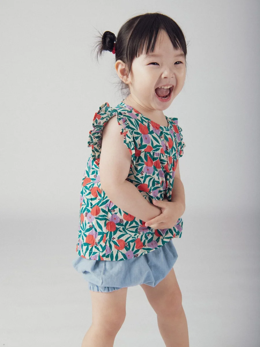 Conjunto de top impresso e bloomer em chambray para menina - Image 4