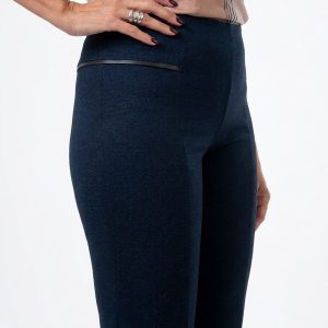 Calça Malha Detalhe em Couro