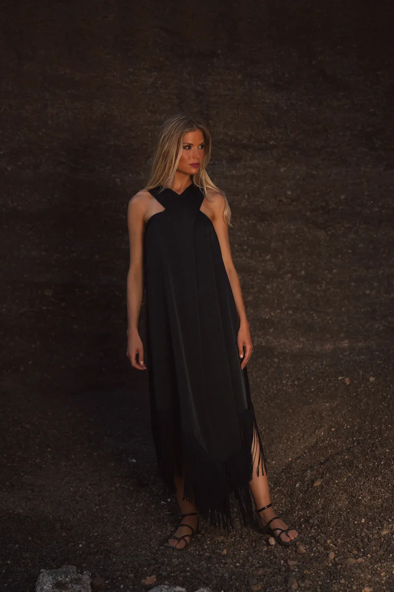 Vestido Comprido com Franjas